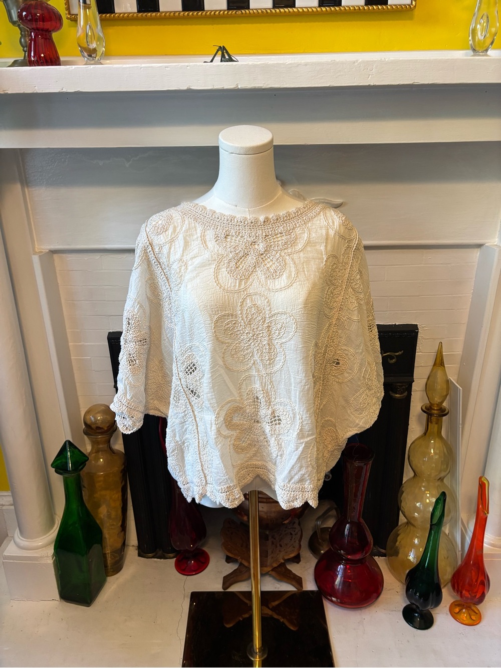 Cream Crochet Floral Knit Blouse - Lightweight Women's Top